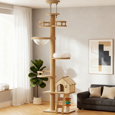 48.8" Modern Cat Tower, Wood Cat Tree Tower for Indoor Cats, Cat Treewith Sisal-Covered Scratching Posts and Top Perch