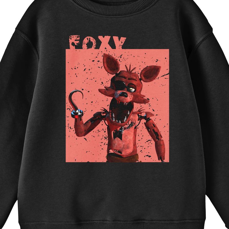 Five Nights At Freddy's Foxy In A Red Box Youth Black Crew Neck Sweatshirt, 2 of 3