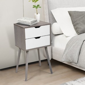 Sevobal Nightstands 2 Set Of Double Draw Nightstand With Drawers, Open Compartment, Elegant And Simple Design, Pine Wood Legs, Gray, 16"*12"*28" - 1 of 4