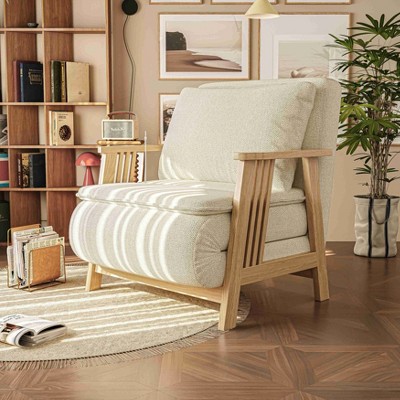 ATJafurn Convertible Fabric Upholstered Accent Armchair Futon Chair with Solid Wood Frame