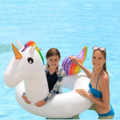 Northlight 68" Rainbow Unicorn Inflatable Swimming Pool Tube Ring Float
