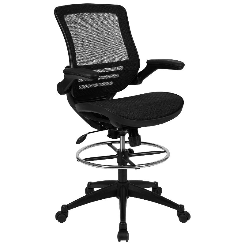 Emma and Oliver Mid-Back Transparent Mesh Drafting Chair with Flip-Up Arms, 1 of 14