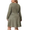 Agnes Orinda Women's Plus Size Faux Suede V Neck Long Sleeve A-Line Dress - 4 of 4