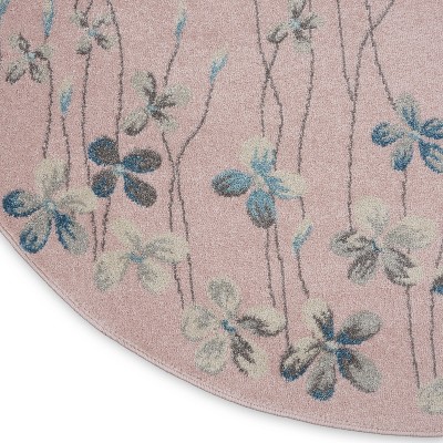 Blushing Blossom 63'' Round Pink Floral Easy-Care Area Rug