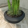 LeisureMod Round Planter Pot in Fiberstone with Drainage Holes for Indoor and Outdoor Vessel Collection in Black - 2 of 4