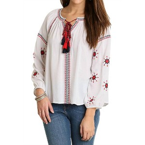 Women's Embroidered Tassel Tie Blouse - umgee - 1 of 4