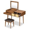 43.3'' Classic Wood Dresser Table with Flip-Top Mirror Makeup Vanity Set, Dressing Table with 3 Drawers, Storage Space & Stool – Cuddlewood - 3 of 4