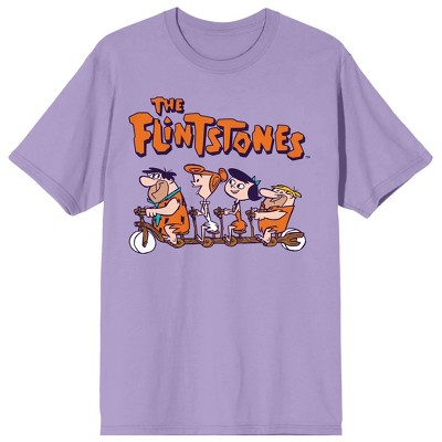 The Flintstones Group Riding Bicycle Crew Neck Short Sleeve Purple