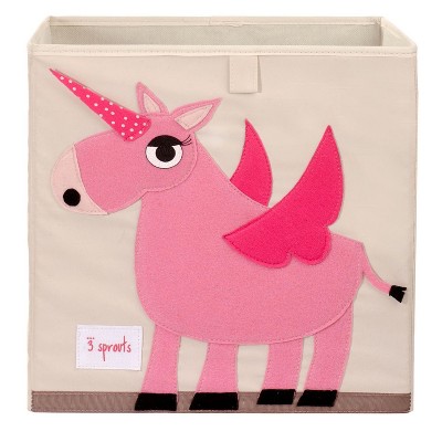 3 Sprouts Kids Childrens Collapsible Felt 13x13x13 Inch Storage Cube Bin Box for Cubby Shelves, Pink Unicorn
