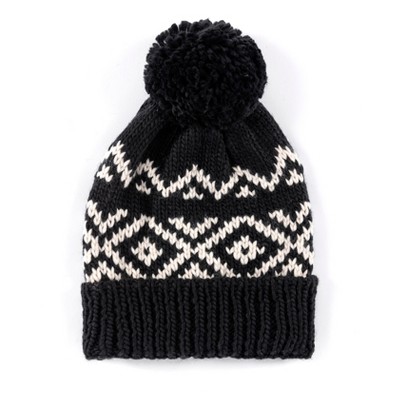 Shiraleah Andrea Black and White Beanie with Pom