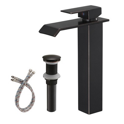BWE Waterfall Single Hole Single Handle Bathroom Vessel Sink Faucet With Pop-up Drain Assembly