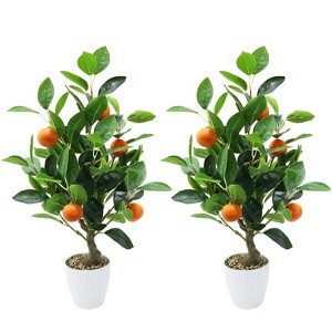 2Pcs Artificial Potted Plants, 20 inches Artificial Lemon Tree, Faux Lemon Citrus Tree with Pot Indoor for Home Office Table Desk - 1 of 4