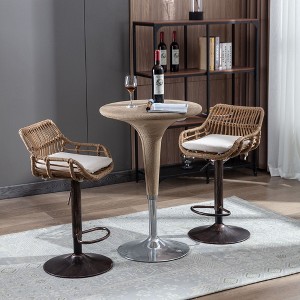 CAVINAS Rattan Bar Stools Set of 2, Height Adjustable Linen Upholstered Swivel Counter Height Bar Stool Chair with Footrest for Dining Room - 1 of 4