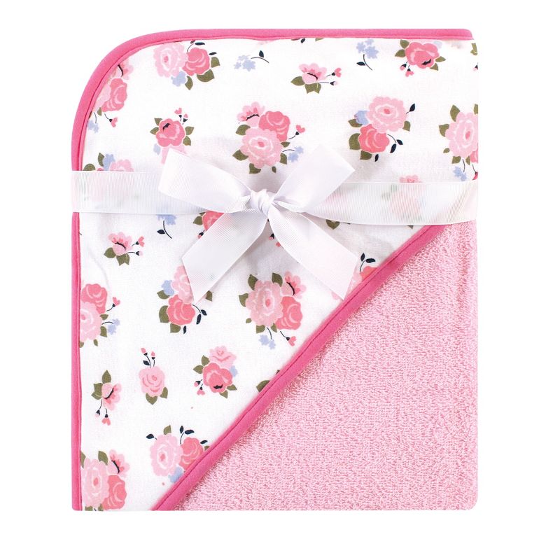 Luvable Friends Infant Girl Cotton Hooded Towel and Washcloth, Floral, 3 of 5