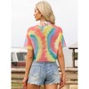 INSPIRE CHIC Women's Crew Neck Tie Dye Fishnet Short Sleeve See Through Sheer Crop Blouses - 3 of 4