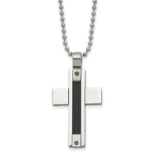 Black Bow Jewelry Stainless Steel Black Wire and Black Diamond Cross Necklace - 24 Inch - 1 of 4
