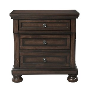FurniFact,Wooden Nightstand with USB, Cherry Veneer, and Dark Metal Finish Knobs - 1 of 4