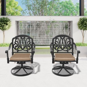 Lyngins 2-Piece Cast Aluminum Outdoor Swivel Chair with All-Weather Cushions, Exquisite Carved Patterns, Patio Accent Chair for Dining/Relaxation - 1 of 4