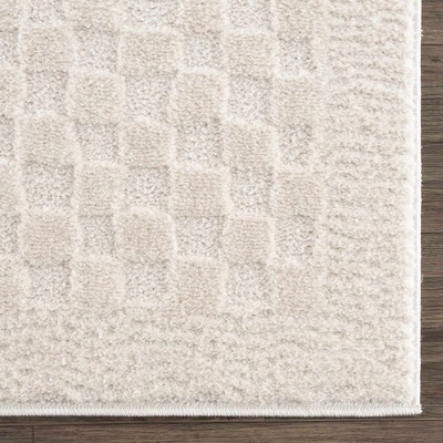 Ivory Geometric High Pile Polyester Area Rug 6'7" x 9'