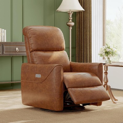 PU Leather Power Swivel Glider Recliner Chair Nursery Electric Rocker Recliner Chair with Lumbar Support & USB Port for Living Room Bedroom