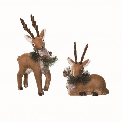 Transpac Foam Brown Christmas Fir Reindeer Set of 2