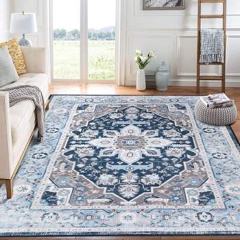 WhizMax Boho Floral Area Rug Traditional Washable Rug Soft Oriental Distressed Accent Rugs