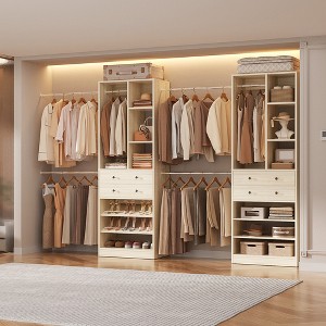 Besiost Freestanding Closet Storage System with Shoes Shelf and Hanging Rods, Walk-In Closet Organizer with Drawers - 1 of 4