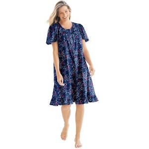 Dreams & Co. Plus Size Short Floral Print Cotton Gown - 1 of 4