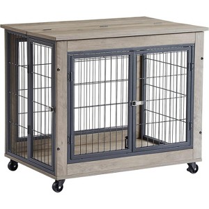 Acekool Wooden Dog Crate - 2-in-1 Side Table & Kennel with Wheels - 1 of 4