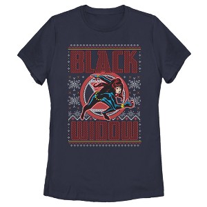 Women's Marvel Ugly Christmas Black Widow Snow T-Shirt - 1 of 4