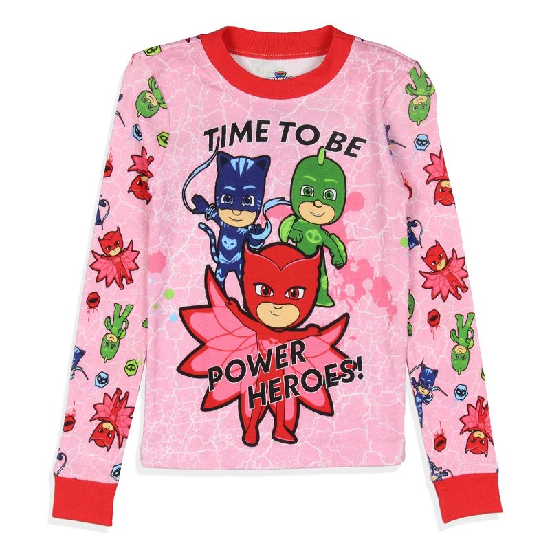 PJ Masks Toddler Girls' Gekko Catboy Owlette Title Logo Sleep Pajama Set Pink, 2 of 6