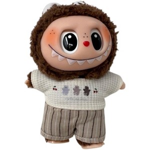 Doll Clothes Superstore Chic Tan Stripe Shorts Set with Knit Shirt, Corduroy Hat & Purse for 17.5 cm Labubu Dolls - 1 of 4