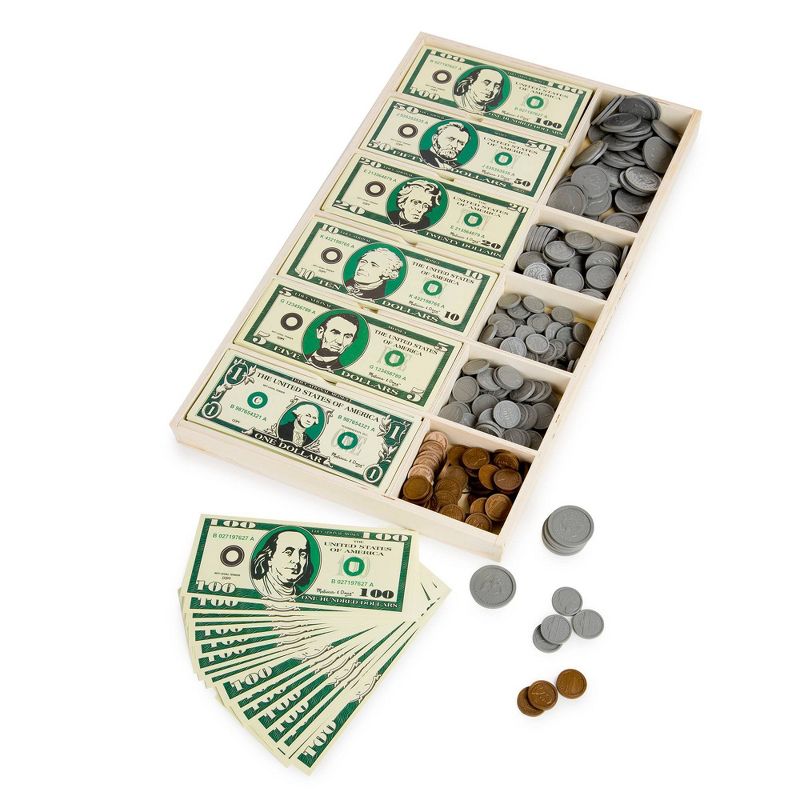 Melissa &#38; Doug Play Money Set - Educational Toy With Paper Bills and Plastic Coins (50 of each denomination) and Wooden Cash Drawer for Storage, 5 of 12