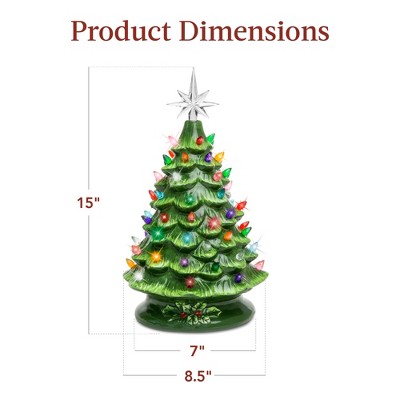 Green Ceramic Tabletop Christmas Tree with Multicolor Lights