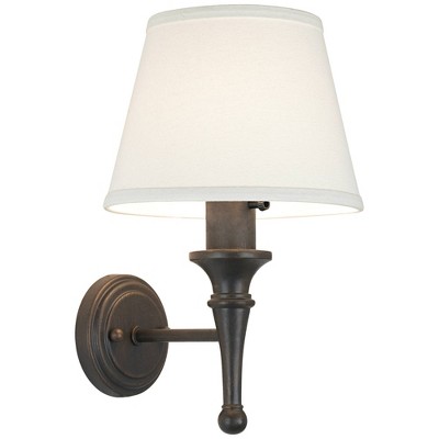 Braidy Bronze Farmhouse 15" Plug-In Wall Sconce with Ivory Cotton Shade