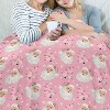 Lomsoe Santa Claus Christmas Throw Blanket, Pink Santa Claus Xmas Tree Snowflake Design Blanket, Cozy Soft Warm Flannel Blankets. - 3 of 4