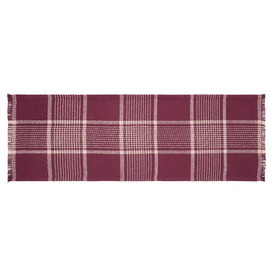 Eston Burgundy Tan Plaid Runner 12x36  VHC Brands