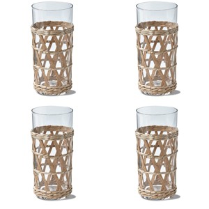 TAG Island Collection Clear Glass High Ball Glass Drinkware with Natural Cattail Braided Sleeve 16 oz. Set 4 - 1 of 2
