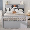 Platform Bed, Bed with Bookcase Headboard and Reversible Shelves, Storage Bed with 4 Storage Drawers, Wooden Frame Bed-Baofuwish - 3 of 4