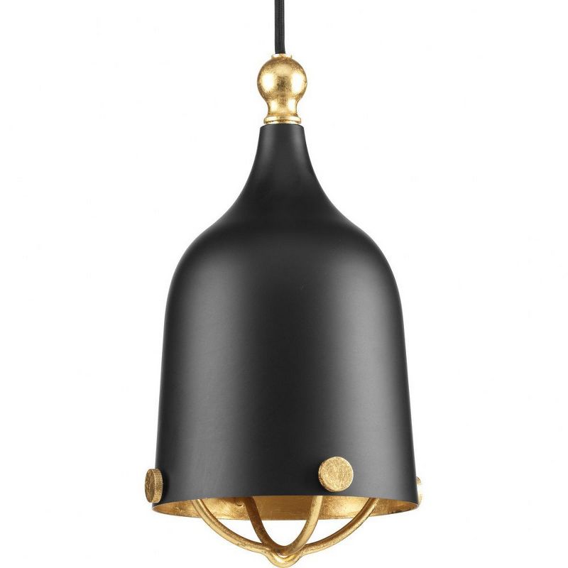 Progress Lighting Era 1-Light Mini-Pendant, Black/Gold, Cloth Covered Cord, Canopy Included, Dry Rated, 1 of 5