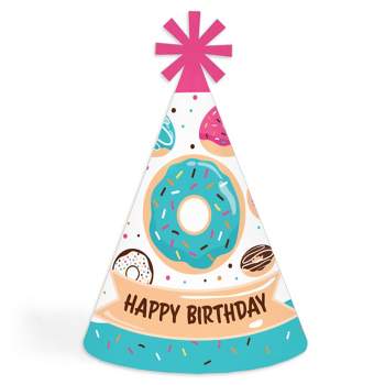 Big Dot of Happiness Donut Worry, Let’s Party - Cone Happy Birthday Party Hats for Kids and Adults - Set of 8 (Standard Size)