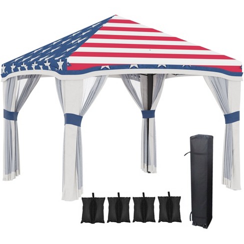 Outsunny 10' x 10' Pop Up Canopy with Nettings, Foldable Party Tent with Wheeled Carry Bag and 4 Sand Bags - image 1 of 4