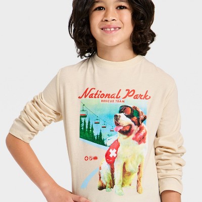 Детские Cat & Jack Boys' Long Sleeve 'National Park' Dog Graphic T-Shirt - Cat & Jack™ Cream M — фото 2