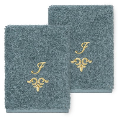 Linum Home Textiles 100% Turkish Cotton MONICA Gold Thread 2PC Embellished Washcloth Set