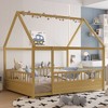 CAVINAS Pine Wood House Floor Bed, Kids Platform Bed Frame, High Fence Safety Bed with Roof, Classic Twin Size Toddler Bed/Child Bed, Easy Assembly - 2 of 4