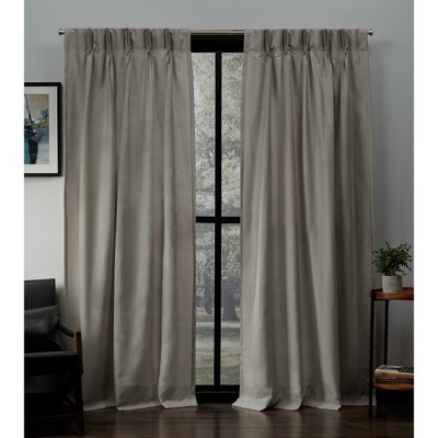 Loha Linen Pinch Pleat Window Curtain Panel Pair Black - Exclusive Home