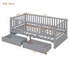 CAVINAS Twin Size Wood Montessori Bed with 2 Drawers and Safety Guardrails,Modern Floor Bed Can Split Into 2 Beds,Toddler Bed for Bedroom - 3 of 4