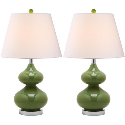 Eva Fern Green Double Gourd Glass Table Lamp Set with Cotton Shade