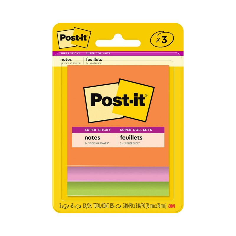 Post-it 3pk 3&#34; x 3&#34; Super Sticky Notes 45 Sheets/Pad Energy Boost Collection, 1 of 18
