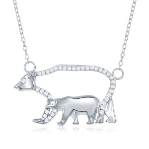 Bella Silver Sterling Silver Open CZ Bear with Smaller Bear Necklace - Silver - 16+2 Inch - 1 of 2